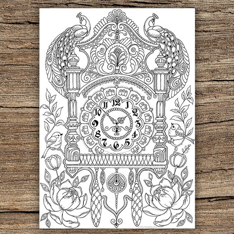 Wall Clock Printable Adult Coloring Page From Favoreads Etsy