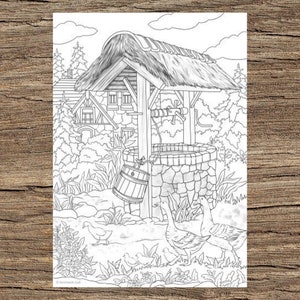 Country Well - Printable Adult Coloring Page from Favoreads Coloring book pages for adults and kids Coloring sheets Coloring designs