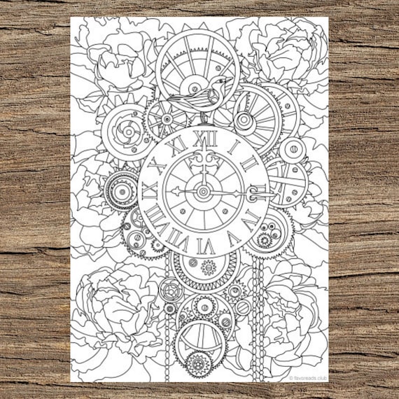 Steampunk Girls Coloring Book Adults, Printable Steampunk Coloring Page,  Grey Scale Adult Coloring Pages, Vintage Coloring 
