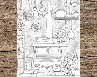 Country Stove - Printable Adult Coloring Page from Favoreads Coloring book pages for adults and kids Coloring sheets Coloring designs