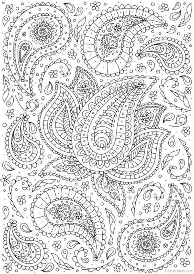 Paisley Flower Printable Adult Coloring Page From Favoreads - Etsy