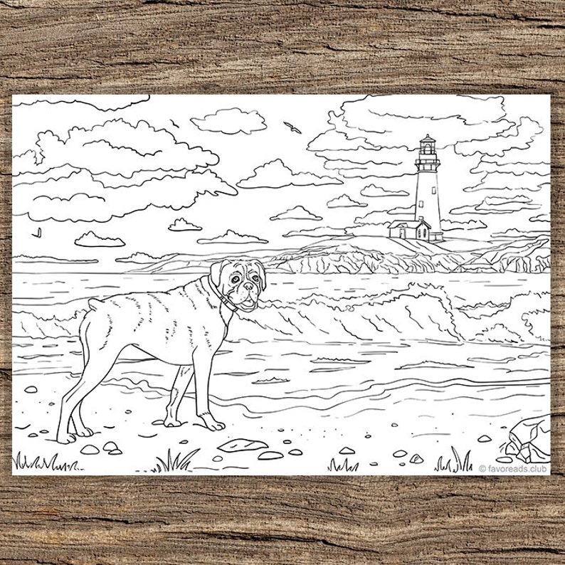 Dog on a Beach Printable Adult Coloring Page From Favoreads coloring ...