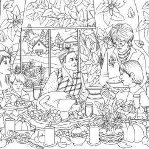 Thanksgiving Dinner Printable Adult Coloring Page From Favoreads ...