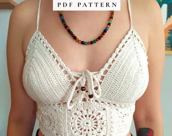 Oma Quadrat Top Häkelmuster PDF, Boho Sommer Top, Festival Häkeltop, Anfänger freundlich