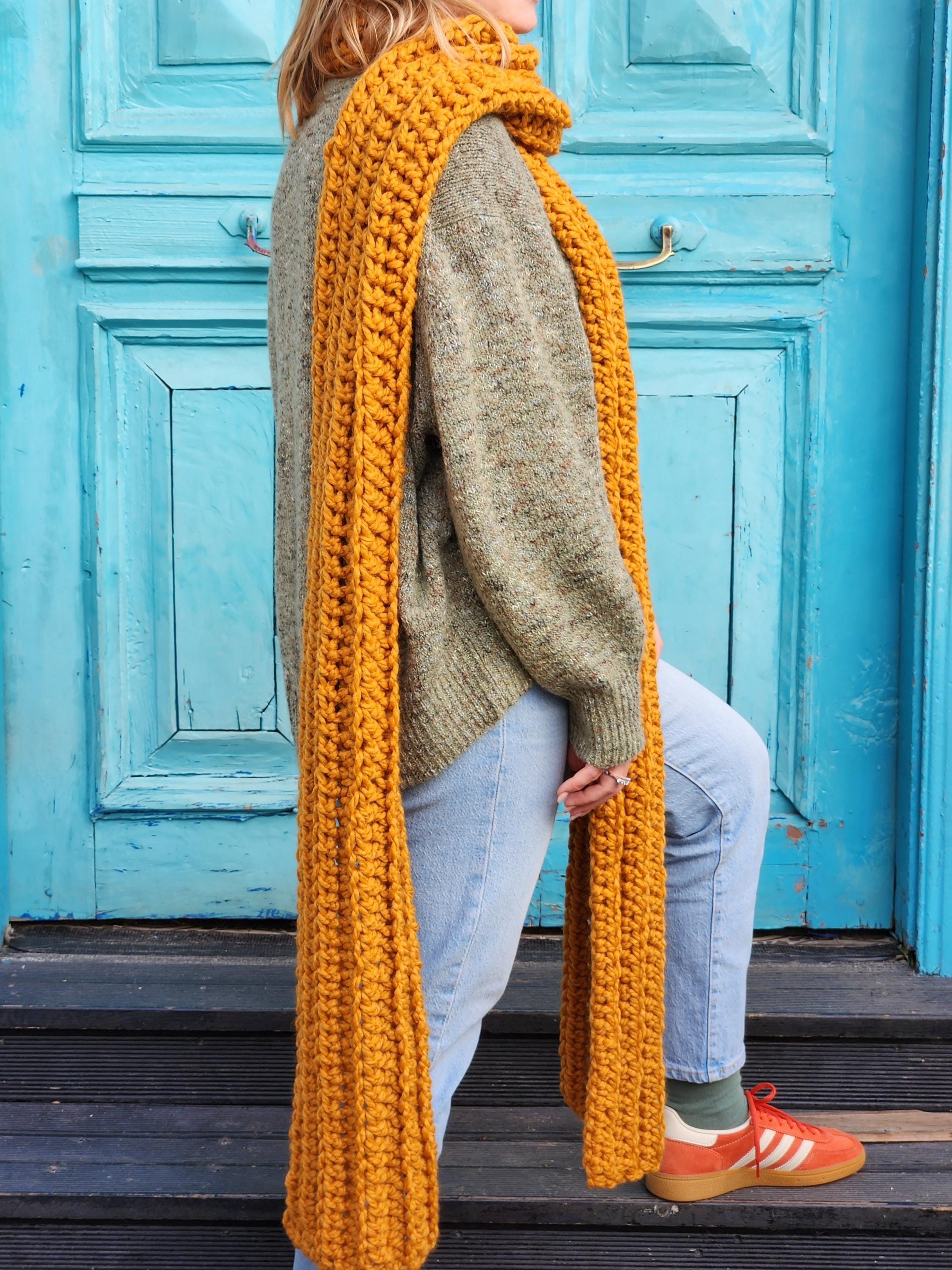 Mustard Chunky Knit Scarf – Extra Long Wool Blend, Handmade Cozy Winter ...