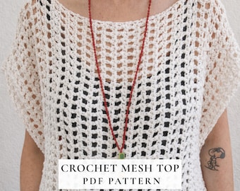 Crochet Top Pattern PDF, Mesh Summer Top, Oversized Boho Top, Festival Beach Top, Lightweight Crochet Top