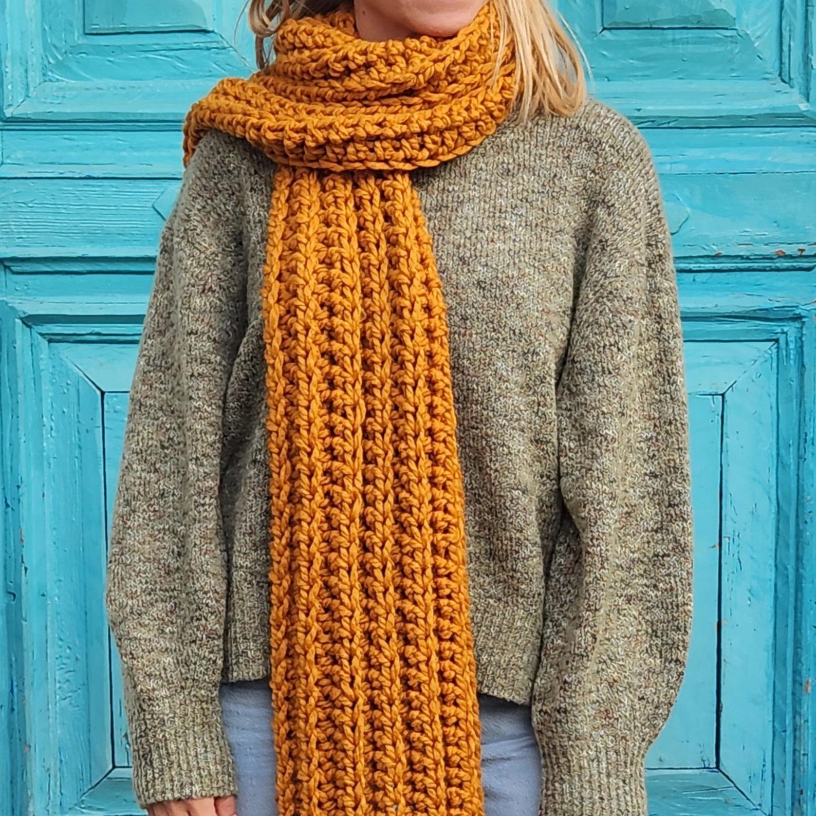 Mustard Chunky Knit Scarf – Extra Long Wool Blend, Handmade Cozy Winter ...