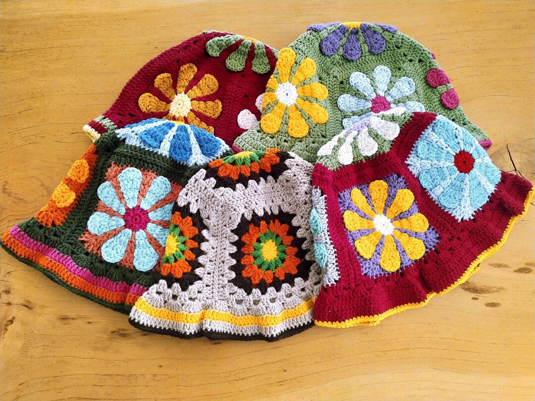 Crochet Granny Square Hat, Flower Hippi Crochet Hat, Winter