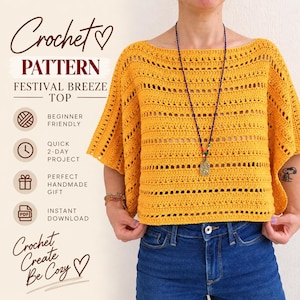 Crochet Top Pattern PDF, Boho Mesh Top, Summer Festival Top, Lightweight Layering