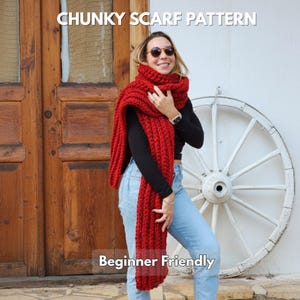 Chunky Scarf Crochet Pattern PDF – Extra Long Winter Scarf, Beginner Friendly Step by Step Photo Tutorial