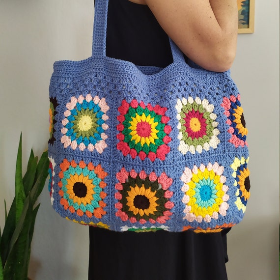 Blue Crochet Bag Crochet Bag Granny Square Bag Blue Summer | Etsy