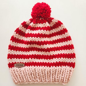 KNITTING PATTERN PDF / Rolling Stripes Beanie / Beginner Knit Hat Pattern, Chunky Striped Beanie