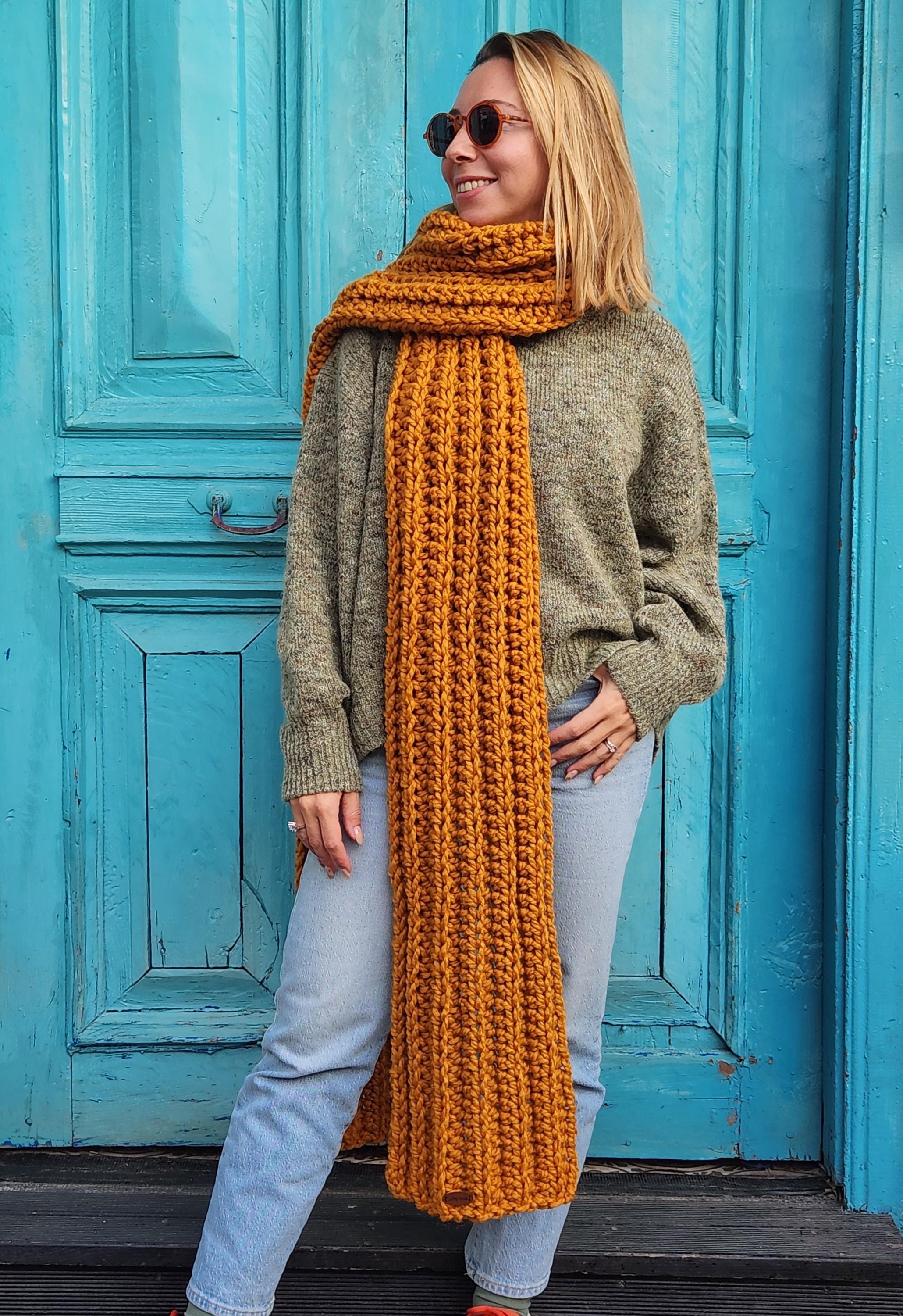 Mustard Chunky Knit Scarf – Extra Long Wool Blend, Handmade Cozy Winter ...