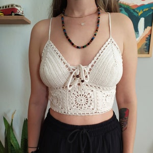 Festival Crochet Halter Top, Beige Black White Blue Hippie Boho