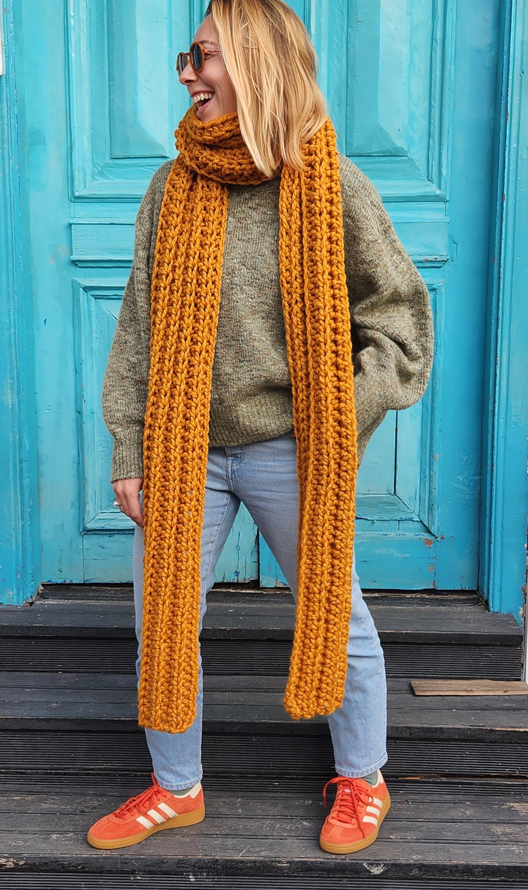 Mustard Chunky Knit Scarf – Extra Long Wool Blend, Handmade Cozy Winter ...