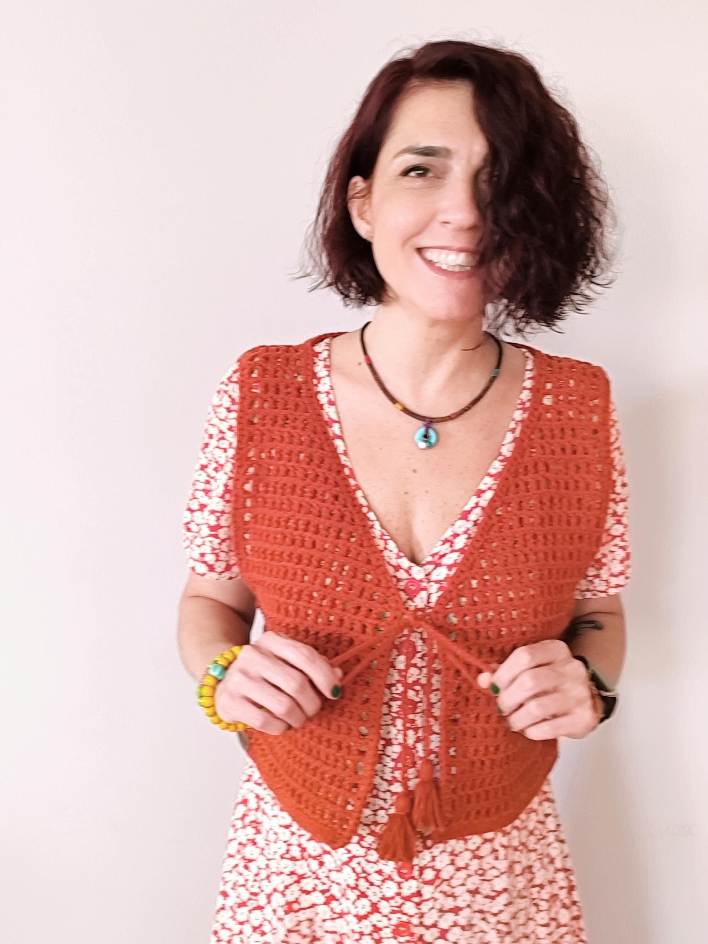 Cinnamon Crochet Vest – Y2K Mesh Top – Boho Summer Festival Outfit – Vegan Handmade Crochet Top
