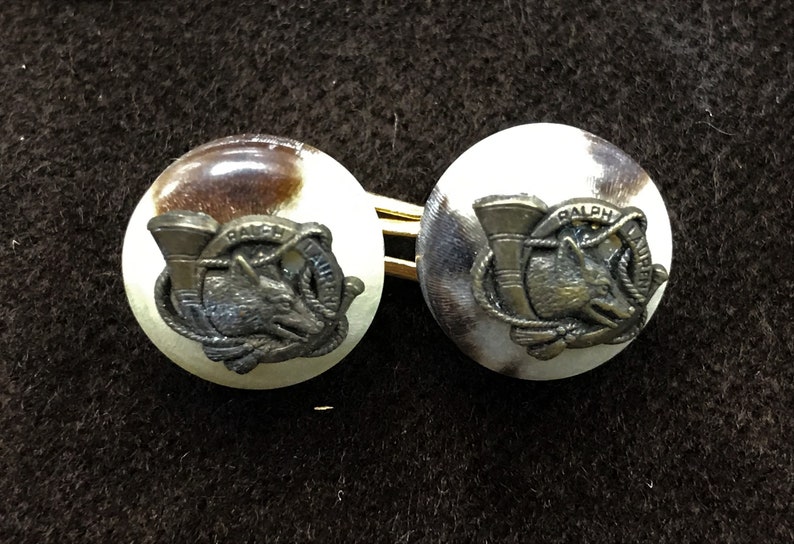 RL Genuine Lt Horn Cuff Link Button 12 2 sets 13mm Fox and Horn- 1 pair