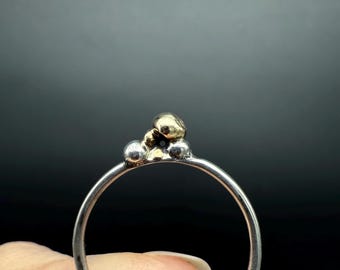 Silver and Gold Ring Solitaire Blob Ring Size 7.5