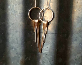 Sterling Silver and 14k Gold Tassel Earrings Lightweight Earrings Dangly Hoops
