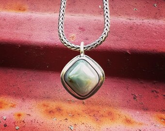 Prehnite Necklace Diamond Shape Pendant