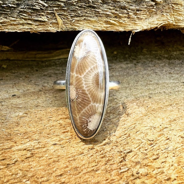 Petoskey Stone Ring Long Ring Size 8.25