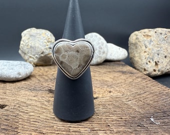 Petoskey Stone Ring Petoskey Heart Ring Size 7 1/4 Love Ring