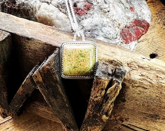 Unakite Stone Square Pendant Necklace