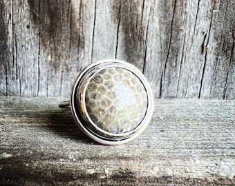 Charlevoix Stone Ring Size 6.25 Silver and Gold Mixed Metals Ring