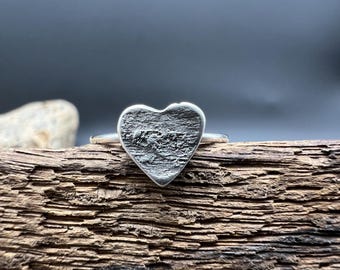 Birch Bark Heart Ring Size 7 Silver Ring
