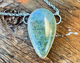 Leland Bluestone Teardrop Pendant Stone Necklace Sterling Silver Long Necklace