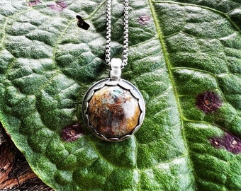 Chrysacolla small pendant necklace sterling silver