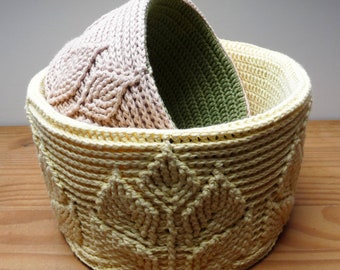 Crochet Storage Basket Pattern: Embossed Leaf Design (PDF Download)