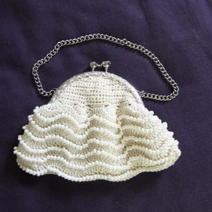 Handmade Beaded Crochet Bridal Bag: Cotton, Pearl Beads, Silk Lining