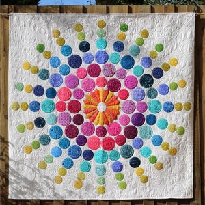 Super Cute Circular Mandala Quilt Pattern by Free Bird Quilting Designs, Ombre Quilt Patterns, Colorful Rainbow Designs, Wallhanging