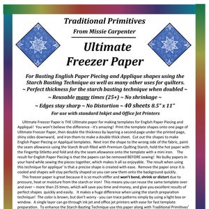 Ultimate Freezer Paper 40ct by Missie Carpenter for Traditional Primitives - For basting English paper piecing and appliqué shapes