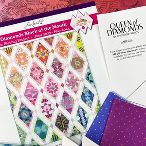 SALE! Tula Pink's Exclusive Queen of Diamonds Block of the Month Quilt Kit is Beautiful Paper Pieced Kit & Bonus Acrylic Templates