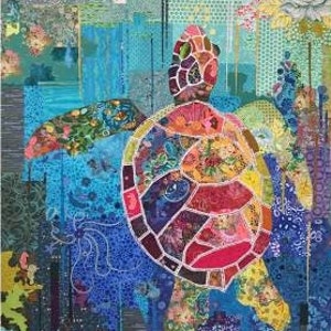 Seawell Sea Turtle Collage Quilt Pattern by Laura Heine for Fiberworks LHFWSEA, Applique Collage Pattern