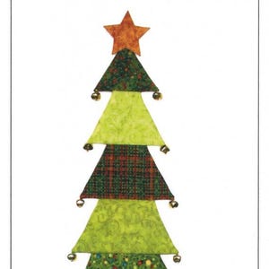 May include: A patchwork Christmas tree made of fabric scraps in shades of green, red, and brown. The tree has a star on top and bells on each layer. The text "mp Studios" appears at the top of the image and "For Evergreen" appears at the bottom.