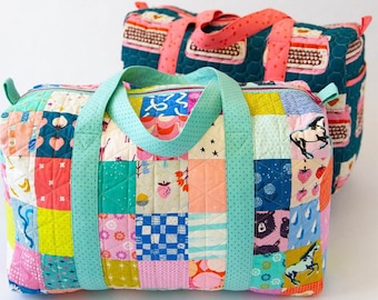 Patchwork Duffle Pattern by Kaitlyn Howell Knot and Thread Designs - DIY patchwork quilted travel bag pattern