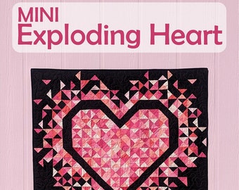 Mini Exploding Heart Quilt Pattern by Slice of Pi Quilts - Fat eighth friendly modern scrappy heart quilt pattern
