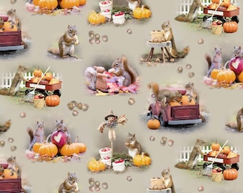 Toile - Taupe - The Secret Life of Squirrels 3 - Clothworks Fabrics, sold by quarter yard