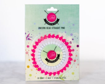Tula Pink Unicorn Head Straight Pins (30pins per pack) by Tula Pink Collection, Sewing Pins, Girly Pins, Quilting Pink Pins