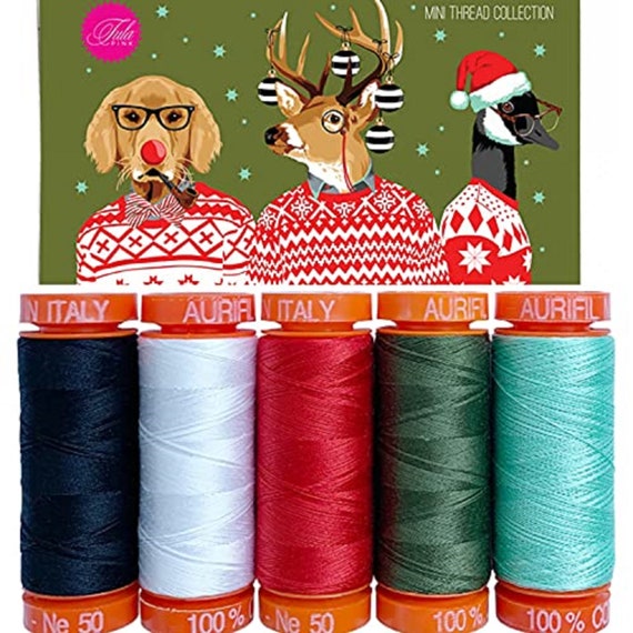 Aurifil Thread 50 wt Cotton 5 Small spools Holiday Homies by Tula Pink