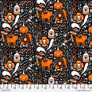 Graffiti - Black - Witchy Ways by Cori Dantini for Free Spirit, cotton fabric sold by the quarter yard, choose your cut