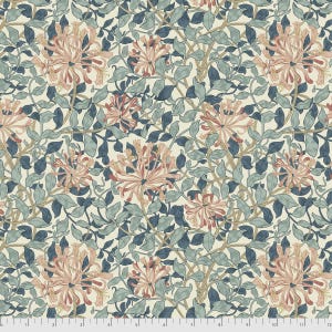 The Original Morris & Co. from Free Spirit Fabrics - Honeysuckle - Aqua, sold by the quarter yard, choose your cut