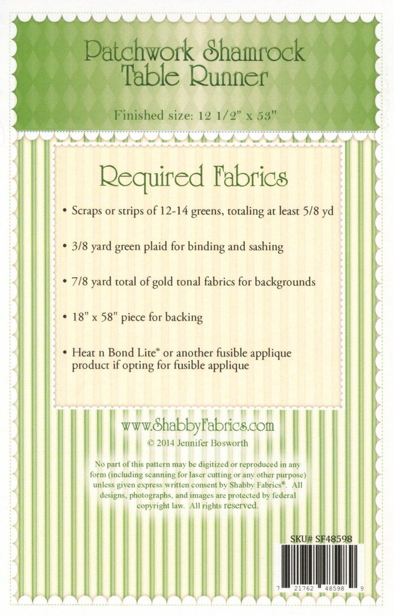 Patchwork Shamrock Table Runner Pattern by Jennifer Bosworth for Shabby Fabrics image 2