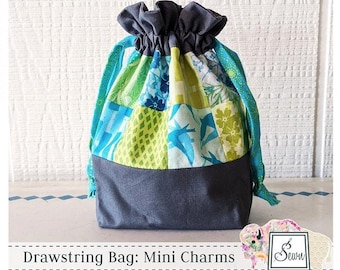 Drawstring Bag: Mini Charms Pattern by Rana Heredia - Beginner friendly quilted bag pattern