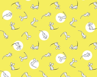 Goodnight Moon by Margaret Wise Brown for Cloud 9 - Mouse - Yellow, cotton fabric sold by the quarter yard, choose your cut
