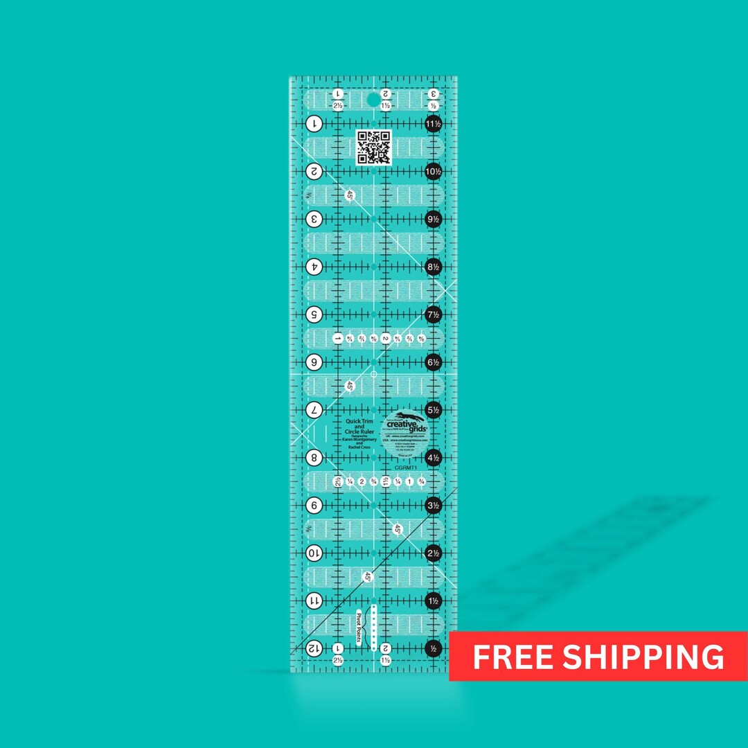 Creative Grids Quick Trim Ruler 3-1/2in X 12-1/2in Rectangle, Ruler to ...