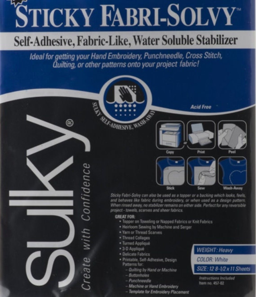 Sticky Fabri Solvy Printable Sheets 12ct 8-1/2in X 11in Self 
